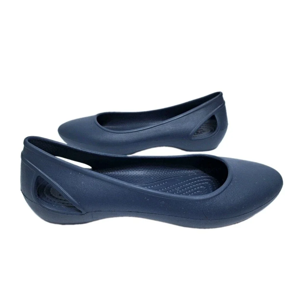 Crocs Laura Ballerina Flats Womens Size 8 Navy Blue Rubber Slip On Casual Shoes